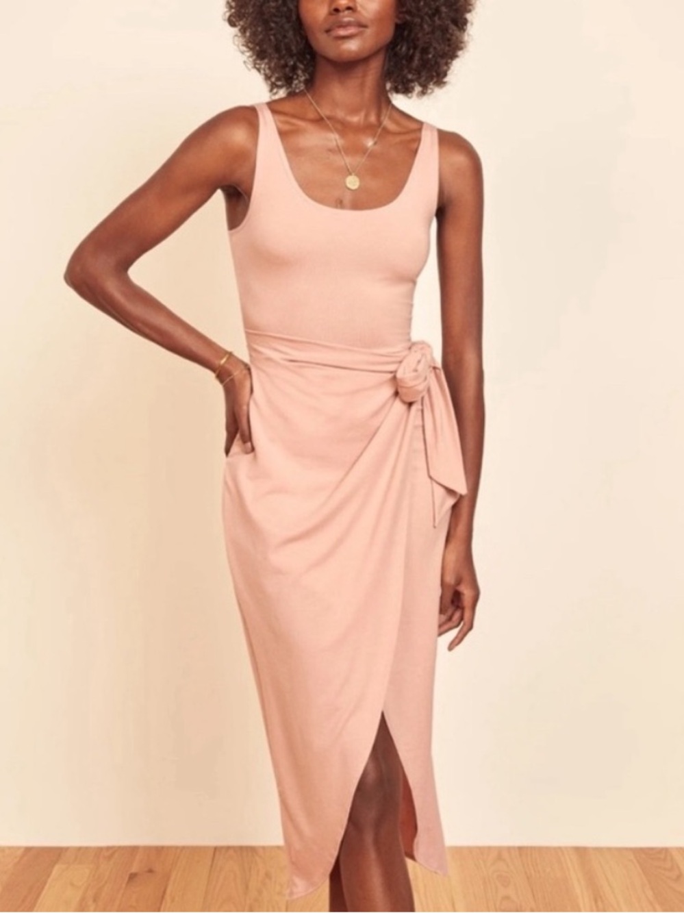 Reformation Kaila Blush Sleeveless Wrap-Detail Midi Dress